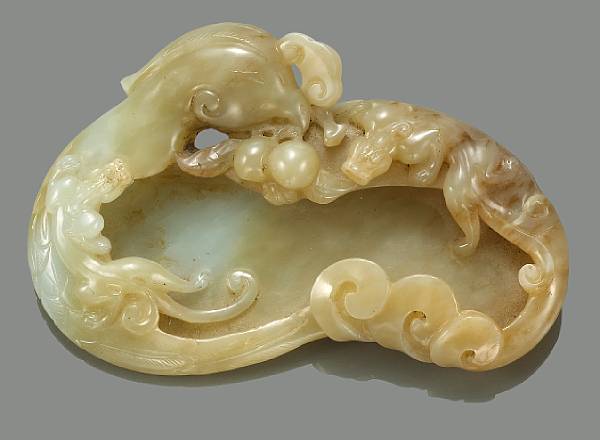 Appraisal: A mottled greenish white jade water coupe th th Century