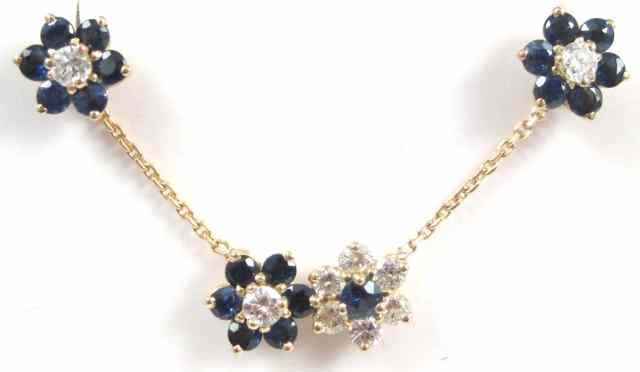 Appraisal: THREE ARTICLES OF SAPPHIRE AND DIAMOND JEWELRY including a pair