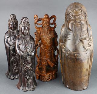 Appraisal: Chinese Wood Bamboo Carvings lot of Chinese wood and bamboo