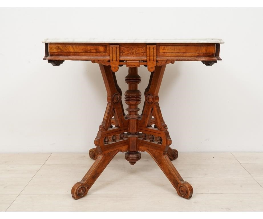 Appraisal: Victorian walnut parlor table with white marble top h x