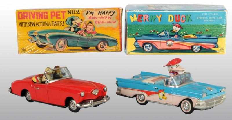 Appraisal: Lot of Tin Cars with Animals Friction Toys Description Japanese