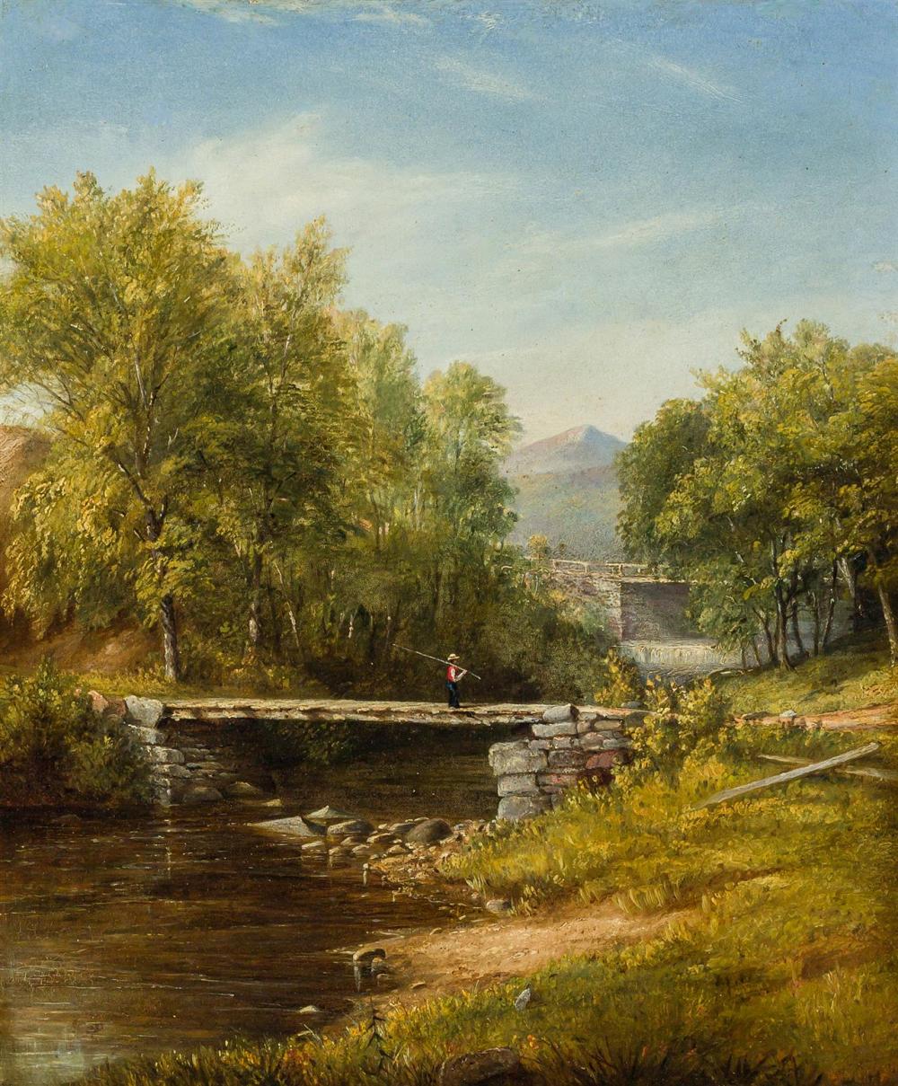 Appraisal: HUDSON RIVER SCHOOL th century Over the Bridge oil on