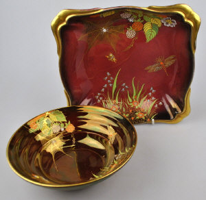 Appraisal: Carlton Ware 'Rouge Royale' square bowl decorated with flowers and