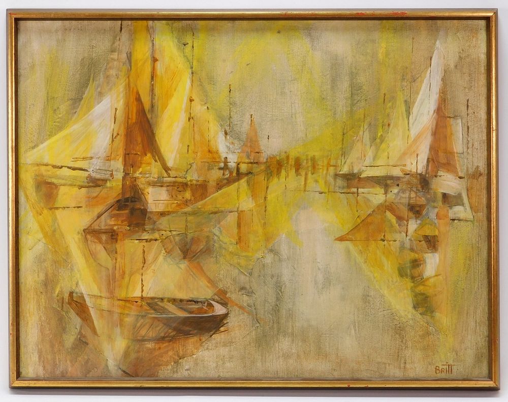 Appraisal: Benjamin Britt Modernist Harbor Sailboat Painting North Carolina Pennsylvania b