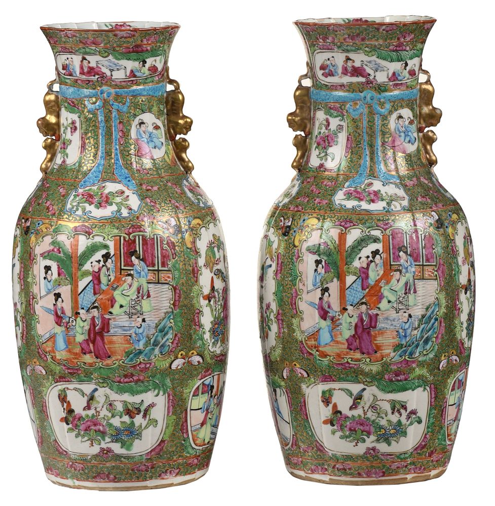 Appraisal: Pair Large Chinese Rose Medallion Porcelain Vases th century linen