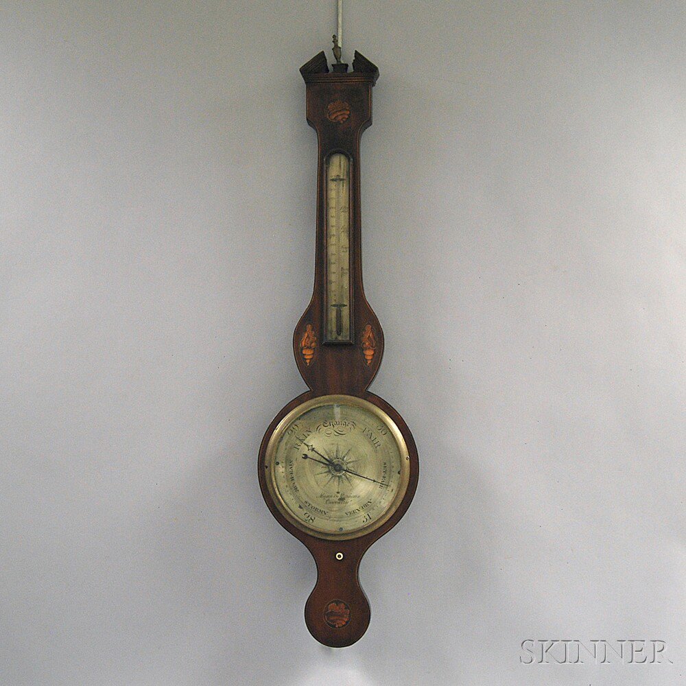 Appraisal: Mann Stephens Inlaid Mahogany Wheel Barometer Coventry England th century