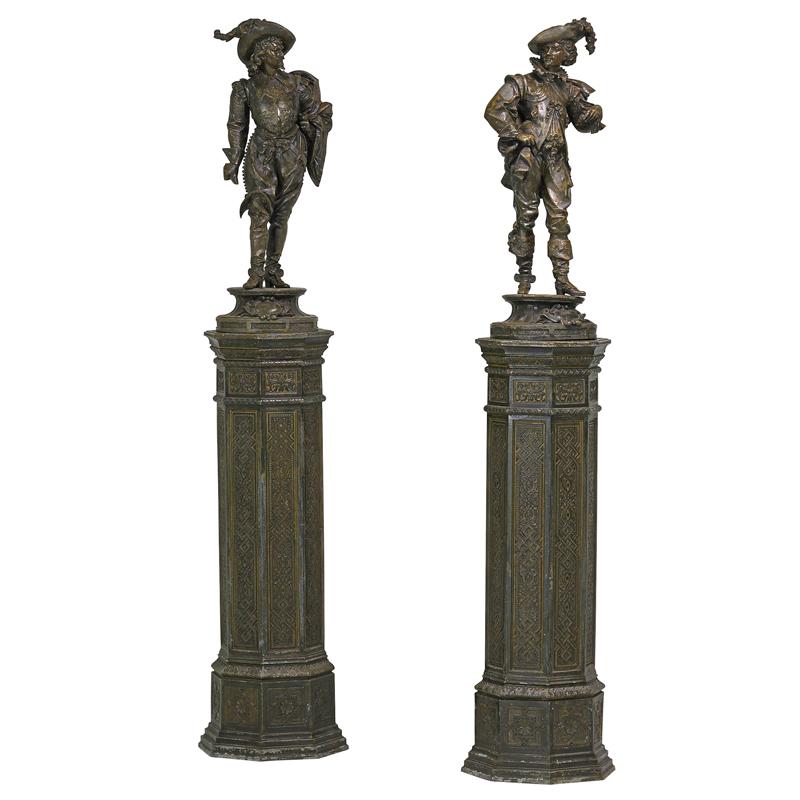 Appraisal: PAIR OF PAINTED SPELTER SCULPTURES Two Male figures in Renaissance