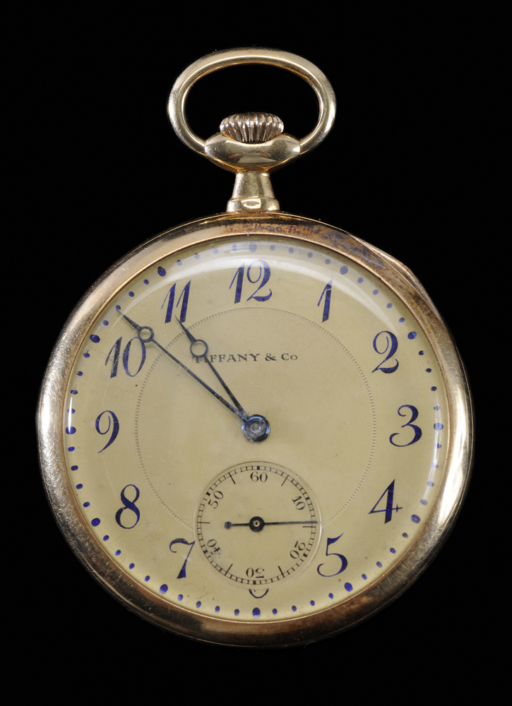 Appraisal: Tiffany Gold Pocket Watch kt yellow gold open gold satin-finish