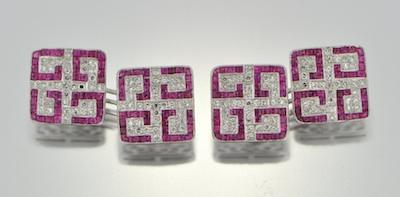 Appraisal: A Pair of k Diamond and Ruby Cufflinks Tested k