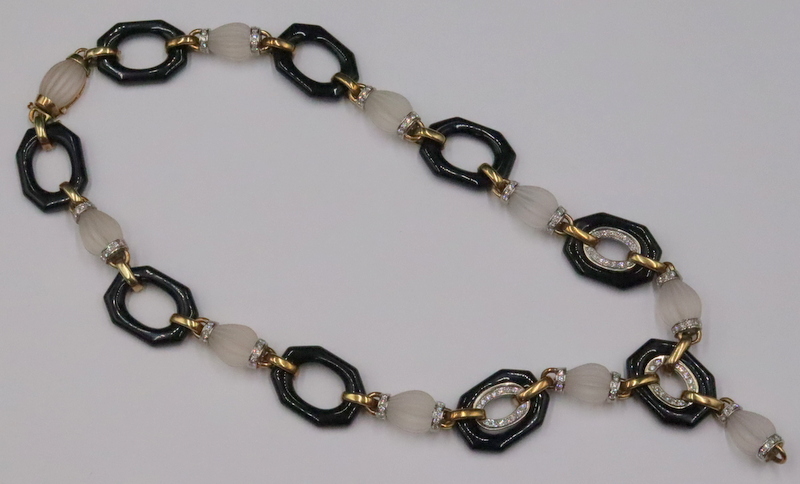 Appraisal: JEWELRY KT GOLD DIAMOND ONYX AND ROCK CRYSTAL Necklace Exquisite