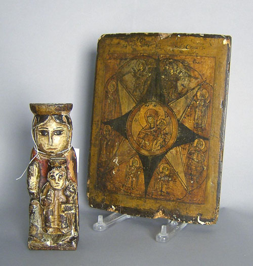 Appraisal: Painted icon th c x together with a carved religious