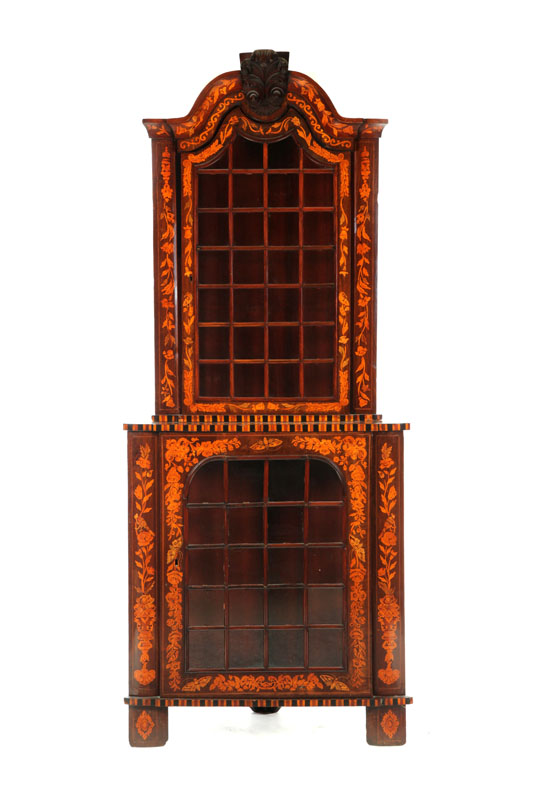 Appraisal: MARQUETRY CORNER CUPBOARD European early th century Rosewood with floral