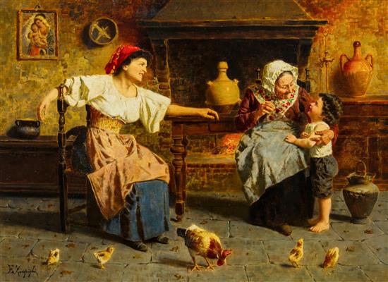 Appraisal: Sale Lot Eugenio Zampighi Italian - Storytime oil on canvas