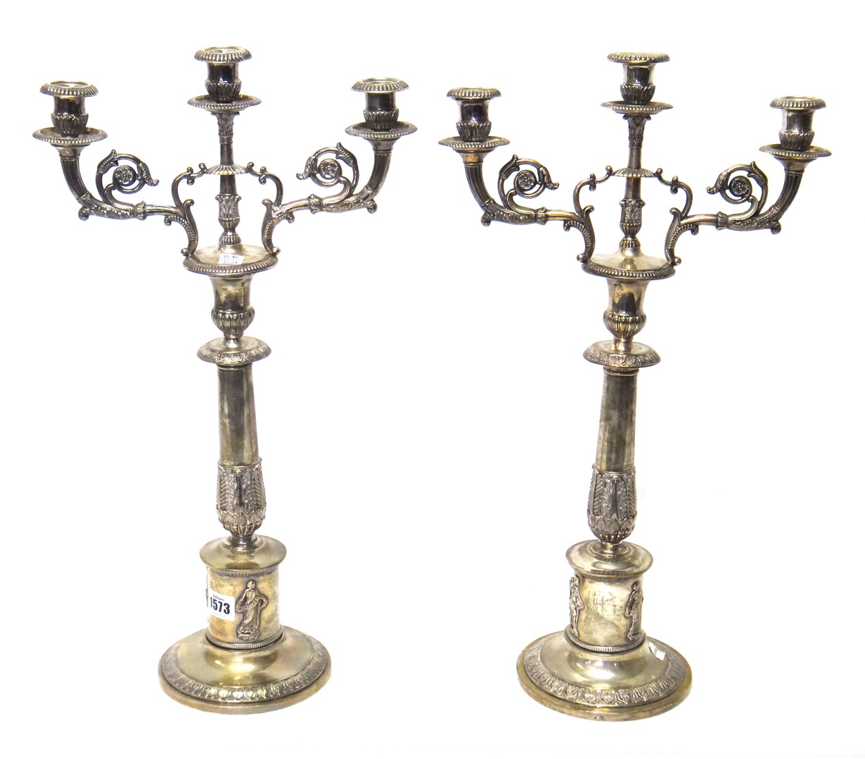 Appraisal: A matched pair of German silver three light table candelabra