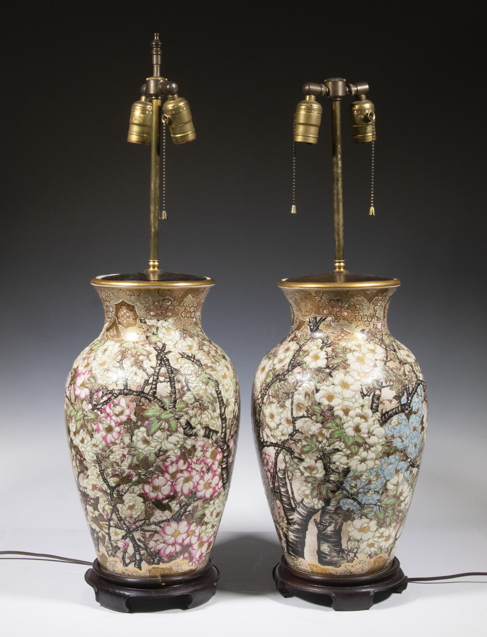 Appraisal: PR SATSUMA TABLE LAMPS Pair of s Era Japanese Porcelain