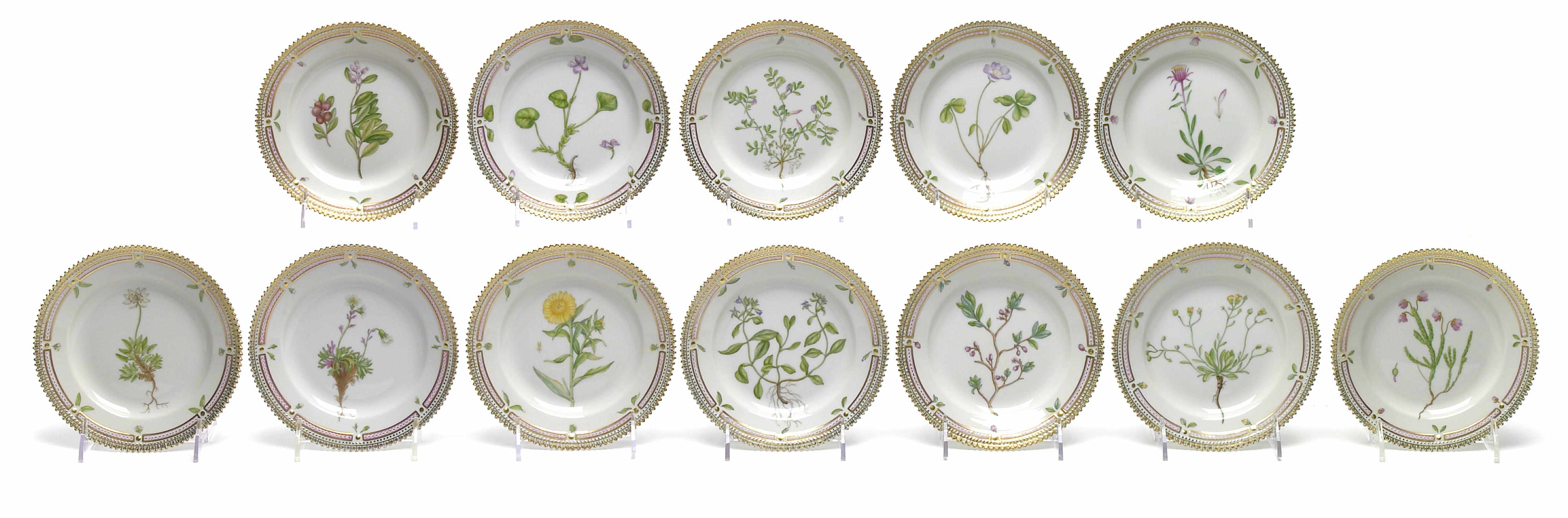 Appraisal: A set of twelve Royal Copenhagen porcelain Flora Danica dessert