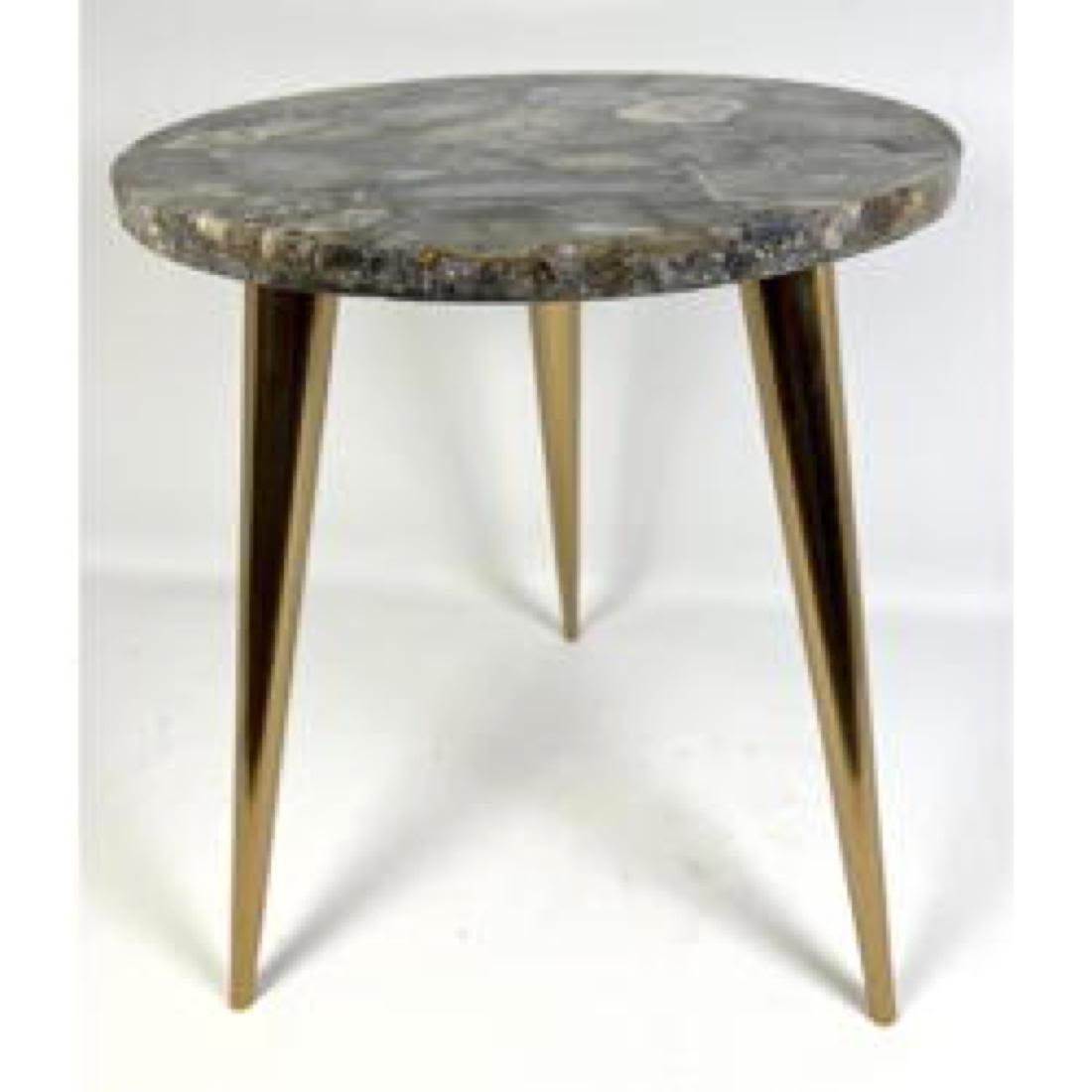 Appraisal: Contemporary Agate Top Side Table with Brass Legs Dimensions H