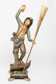 Appraisal: Italian Carved Gilded Wood Gondolier Torchiere Torchiere of an Italian