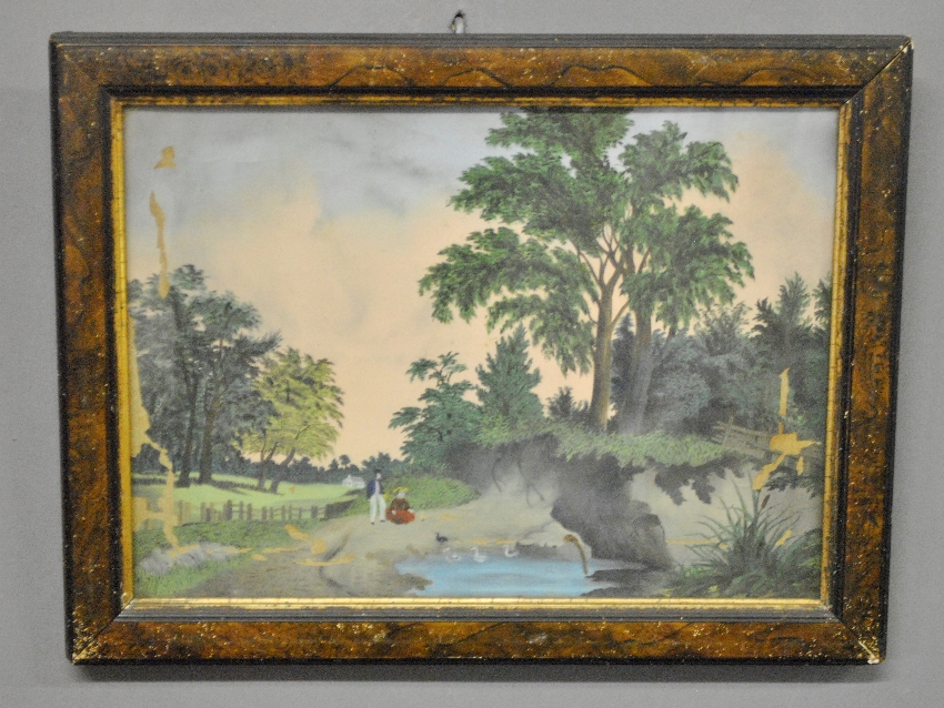 Appraisal: - Folk art oil landscape painting th c As found