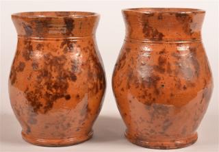 Appraisal: Pair of Pennsylvania Redware Jars or Vases Pair of Pennsylvania