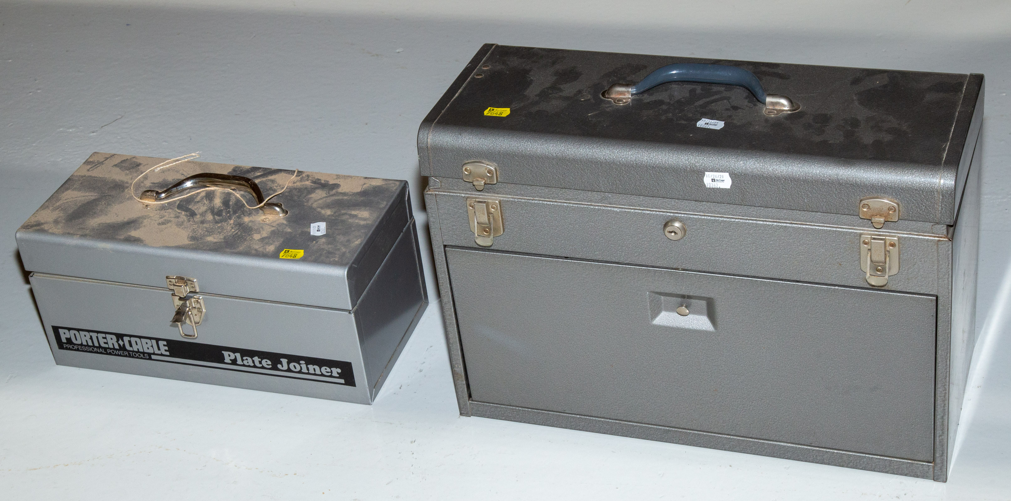 Appraisal: TWO METAL TOOL BOXES WITH TOOLS Comprising of a steel