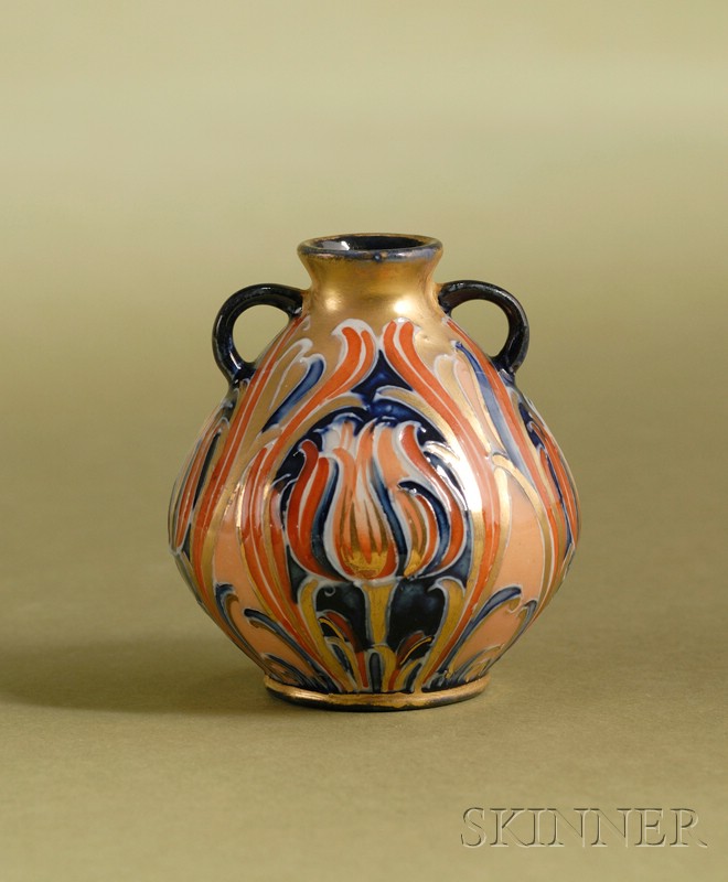 Appraisal: Miniature Moorcroft Alhambra Design Two-handled Vase England early th century