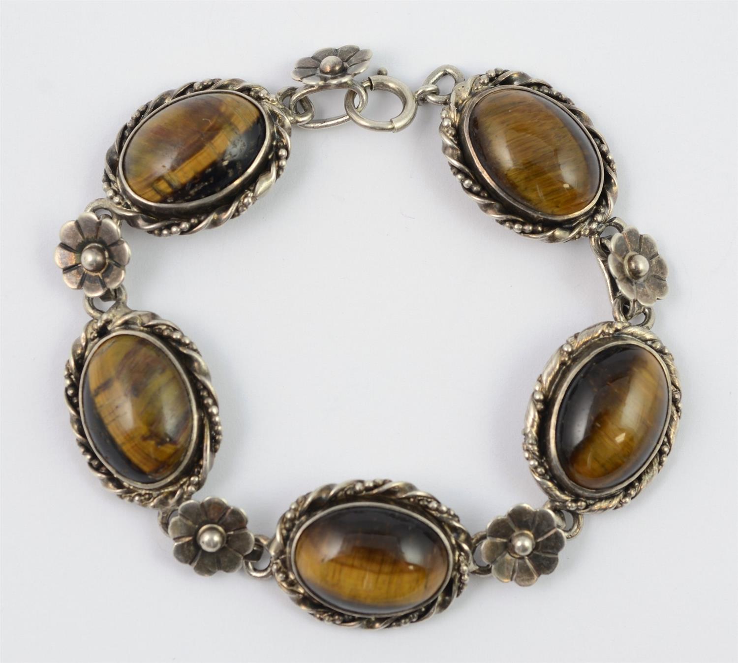 Appraisal: LaPaglia hand wrought sterling tiger eye bracelet - long TO