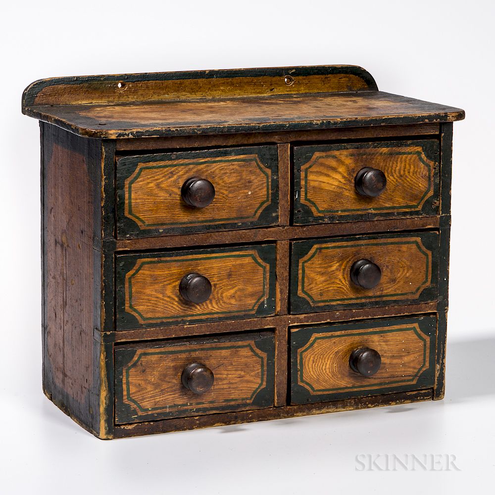 Appraisal: Six-drawer Paint-decorated Spice Chest Six-drawer Paint-decorated Spice Chest America late