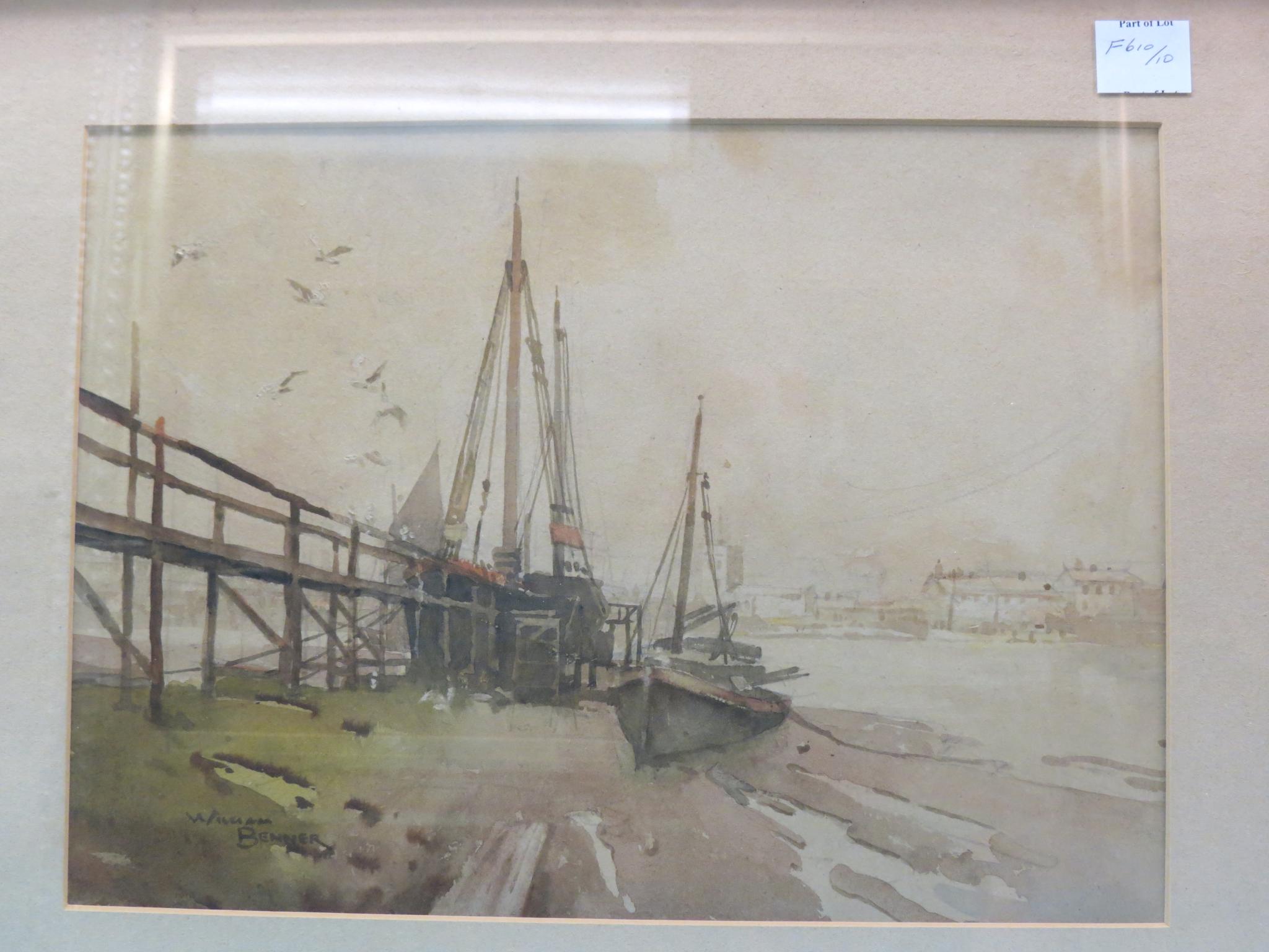 Appraisal: William Roger Benner - - watercolour an harbour with footbridge