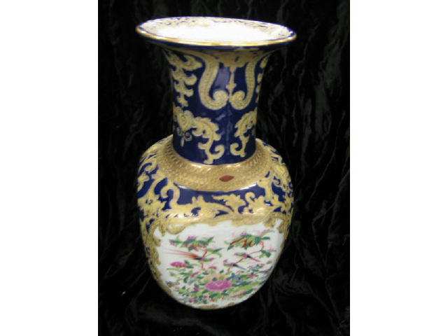 Appraisal: Oriental Porcelain Vase cobalt and gold with panels of birds