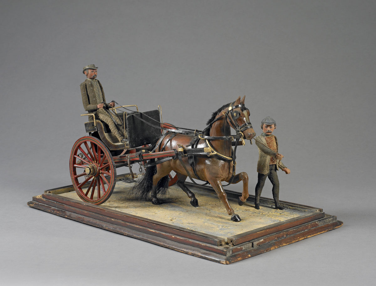 Appraisal: FOLK ART CARVED HORSE AND HANSOM CAB WITH DRIVER AND