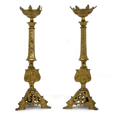 Appraisal: Pair of Gothic Style Gilt-Metal Pricket Sticks Estimate -