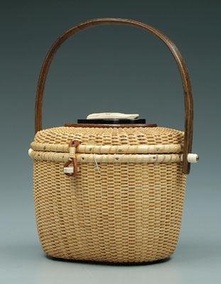 Appraisal: Nantucket basket interior of lid with engraved imitation scrimshaw owl