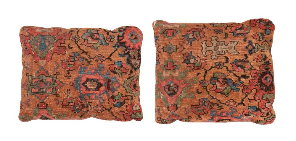 Appraisal: PAIR OF PERSIAN RUG FRAGMENT THROW PILLOWS EARLY TH CENTURY