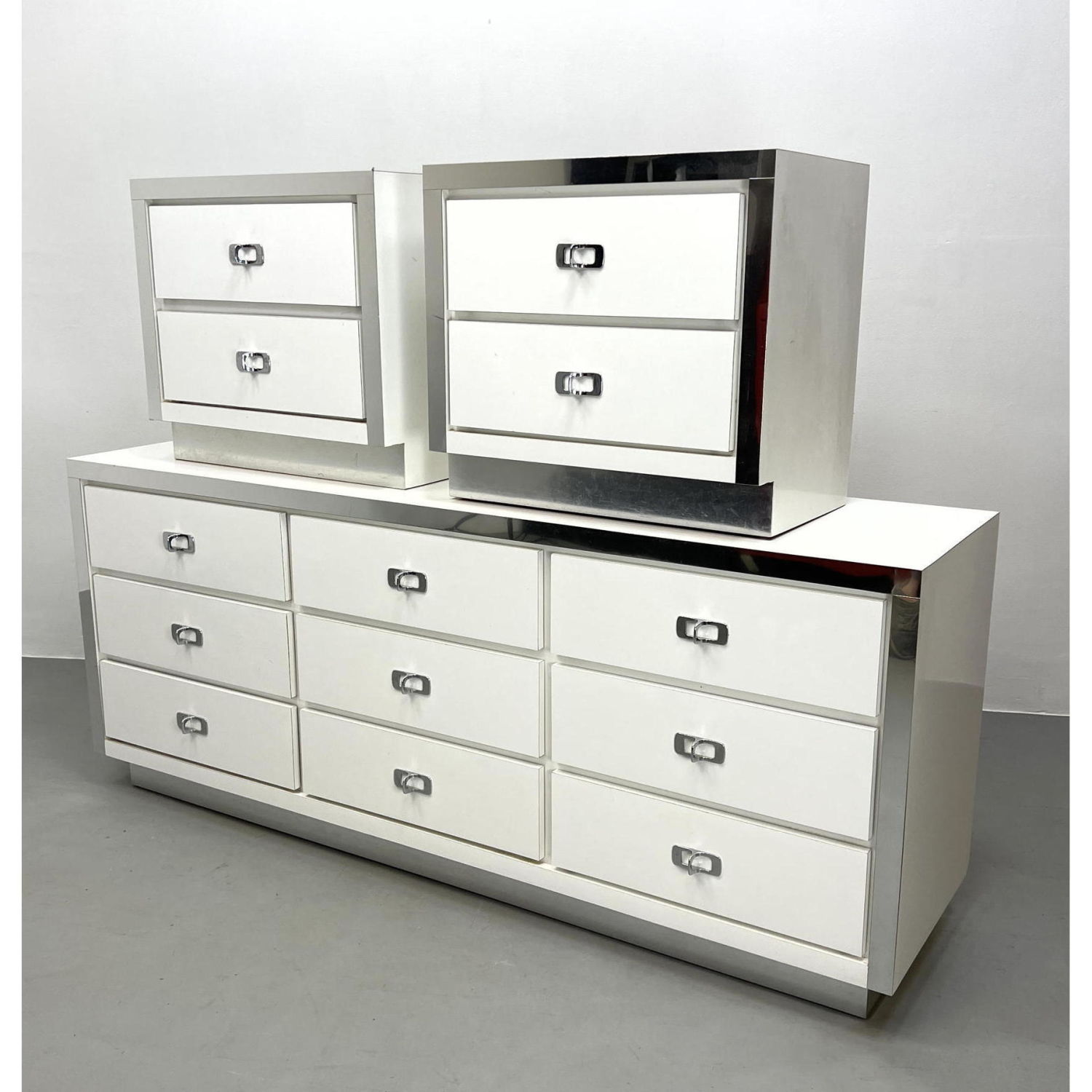 Appraisal: pc Modernist White Laminate Bedroom Set Pr Night Stands Credenza