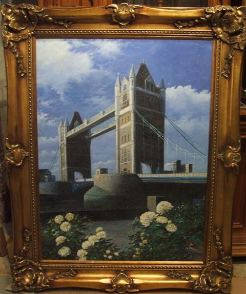 Appraisal: LONDON BRIDGE Oil on canvas x in sight Framed