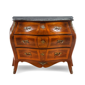 Appraisal: A Louis XV Style Marble-Top Bombe Commode th Century Height