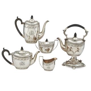 Appraisal: GEORGE V SILVER TEA SET Five Water kettle on stand