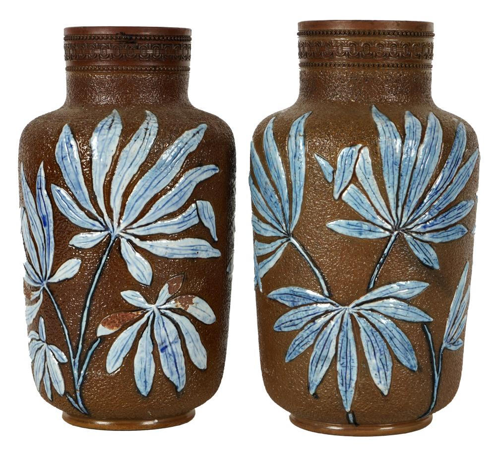 Appraisal: PAIR OF GLAZED CERAMIC FLORAL VASESunsigned Provenance The Estate of