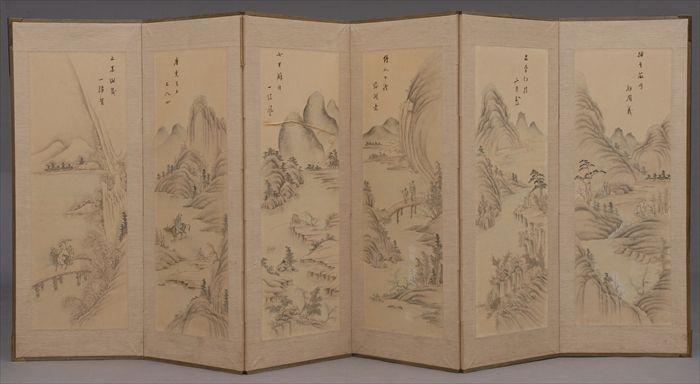 Appraisal: ATTRIBUTED TO SUK SHIM CHINESE SIX-FOLD SCREEN Comprising landscapes in