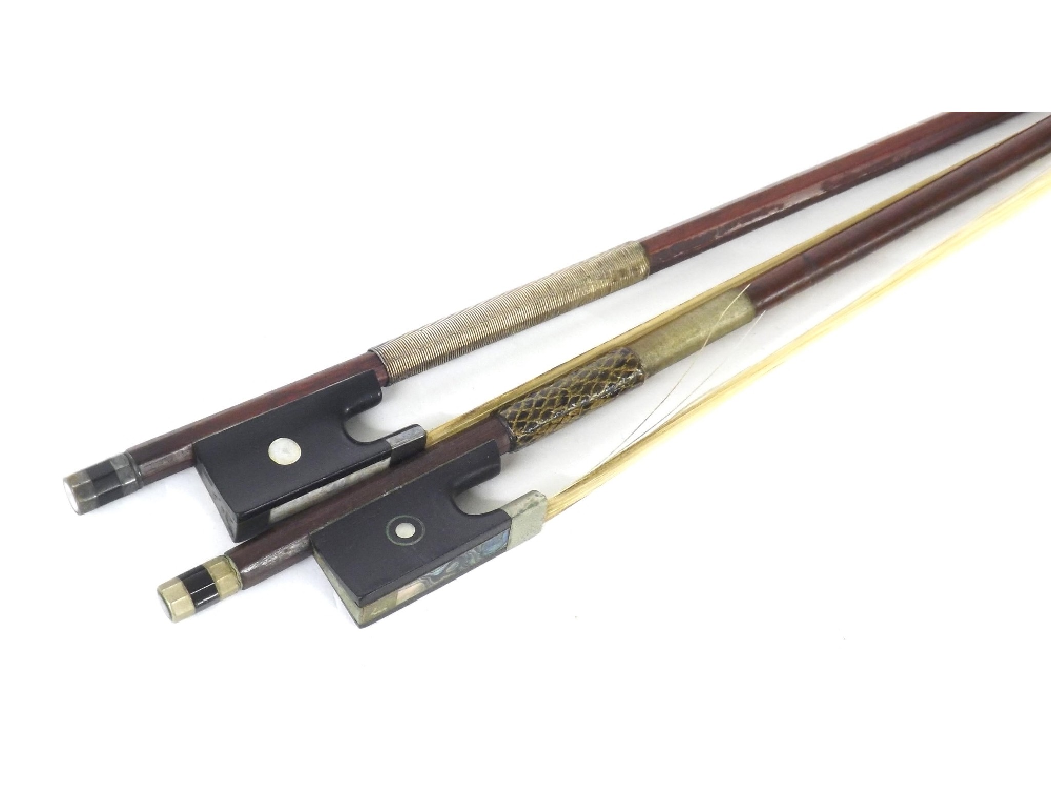 Appraisal: Nickel mounted violin bow stamped John Brasil also a silver