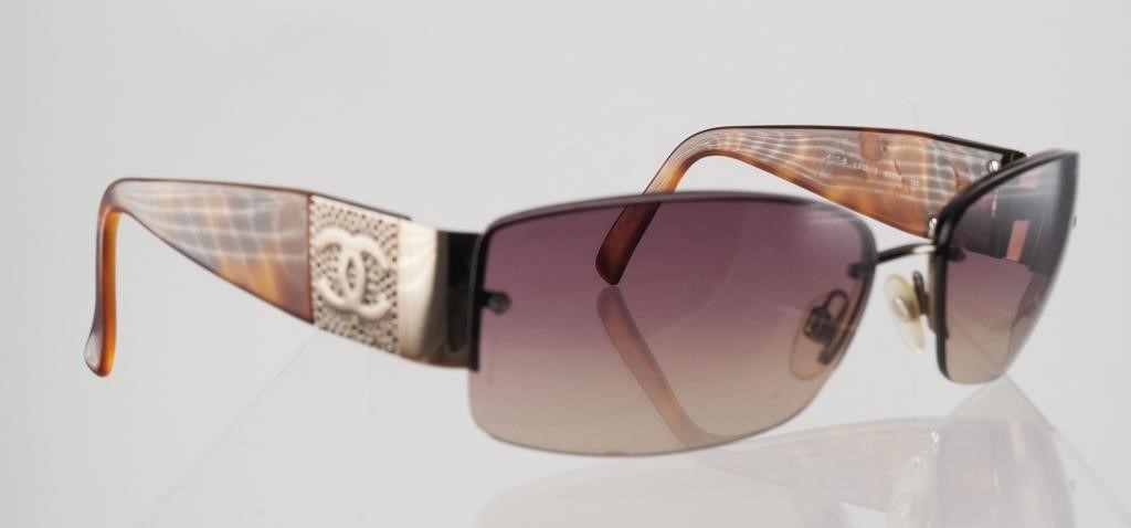 Appraisal: Authentic Chanel -B vintage tortoise sunglasses Gunmetal hardware with Swarovski