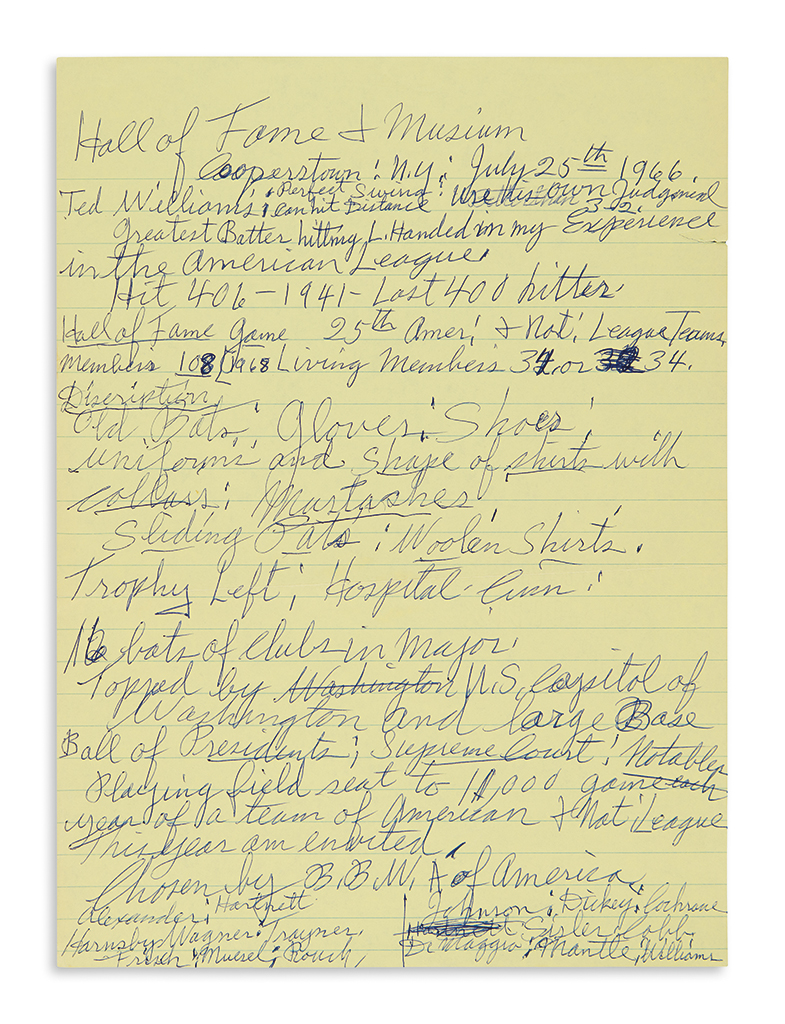 Appraisal: SPORTS--BASEBALL Stengel Charles Dillon Casey Manuscript notes for his Hall