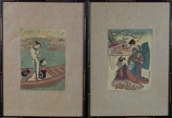 Appraisal: Pair of Japanese Colored Woodblock Prints of respectively a Kunisada