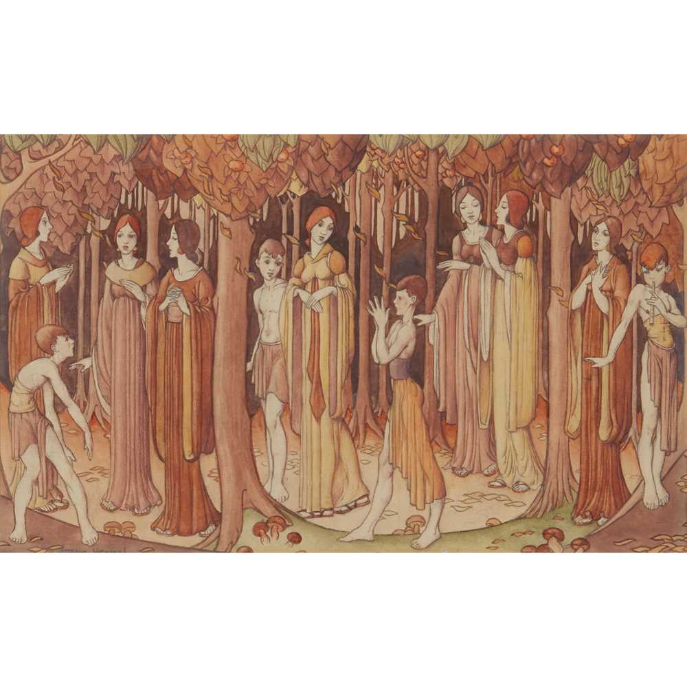 Appraisal: JOHN VERNAL - AUTUMN PROCESSION watercolour signed lower left JOHN