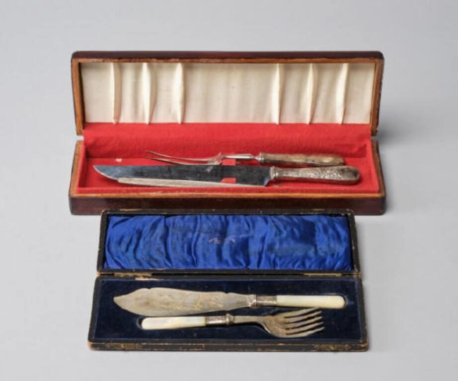 Appraisal: A Birks Sterling wooden cased three-piece carving set in the