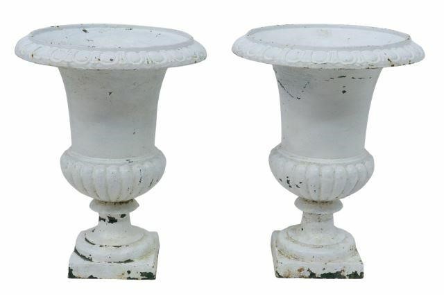 Appraisal: pair French white painted cast iron campagna-form garden urns having