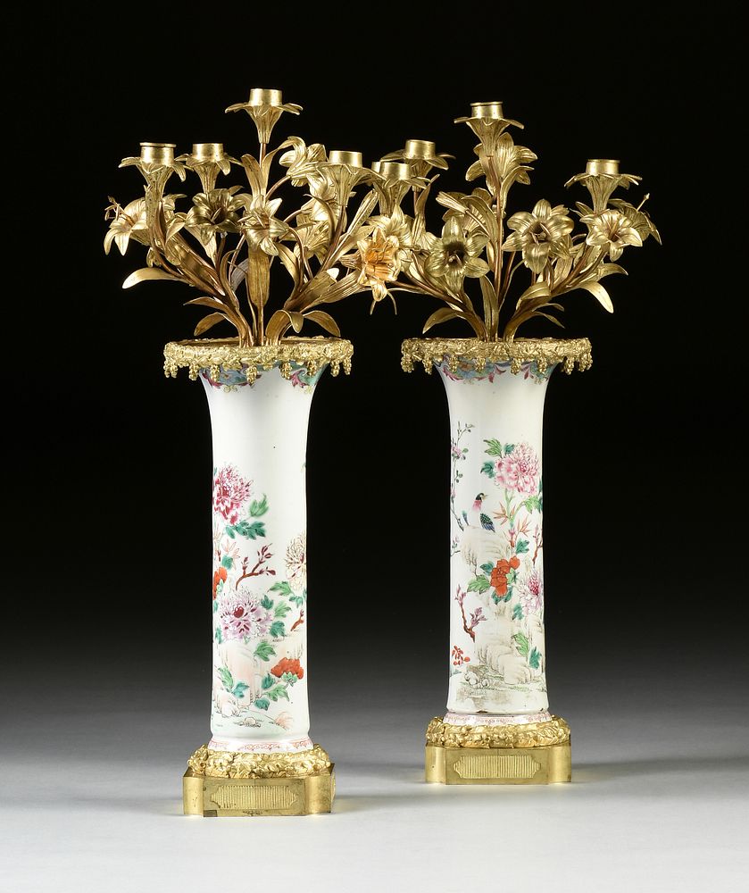 Appraisal: A PAIR OF BELLE POQUE ORMOLU MOUNTED CHINESE PORCELAIN FIVE