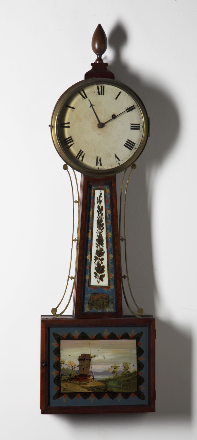 Appraisal: Signed Aaron Willard Jr Banjo Clock Banded mahogany case in