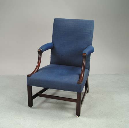 Appraisal: PERIOD MAHOGANY LOLLING CHAIR Circa Rectangular back with curving flat